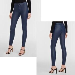 EXPRESS NWT Mid Rise Coated Navy Blue Skinny Jeans 2